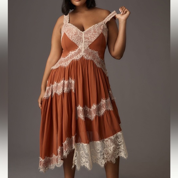 Anthropologie lace trim asymmetrical midi dress - Picture 5 of 8